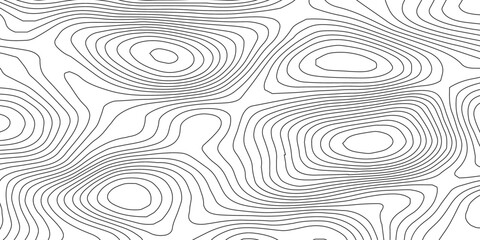 Abstract topographic contour map pattern with wavy black lines resembling wood grain or fingerprint textures, featuring organic flowing terrain curves in a modern black and white line art style. © Hasan