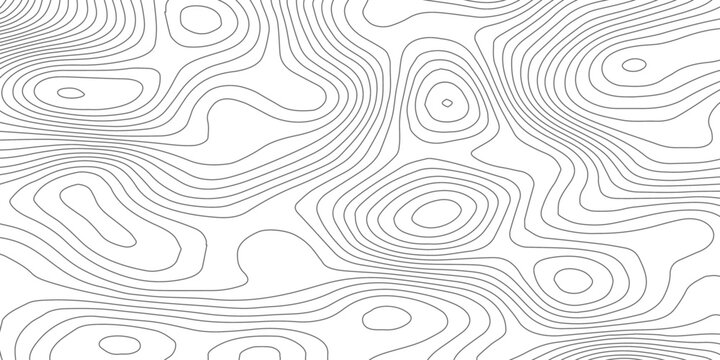 Abstract black and white topographic contour pattern featuring flowing terrain curves and wavy lines that resemble wood grain or fingerprint textures in a clean modern map style design. 