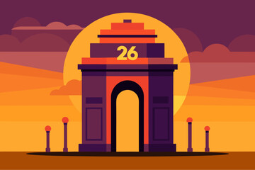 Gateway of india illustration at sunset