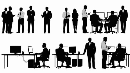 Silhouettes of business people in an office setting.