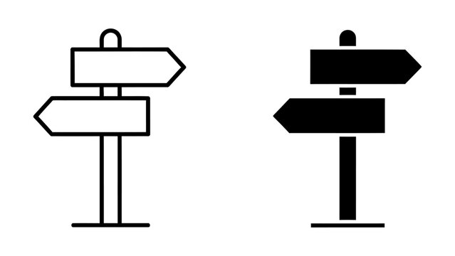 Two Directional Signpost Icons: Outline and Solid Fill