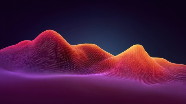 Abstract colorful waveforms illustrating digital landscape with vibrant gradients in shades of orange, pink, and purple against a dark background - Powered by Adobe