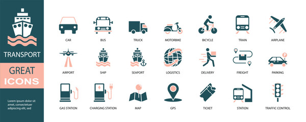 Set of icons for transport. Solid. Vector illustration