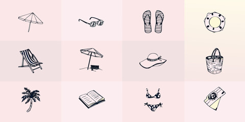 Summer vacation essentials a collection of beach and leisure items illustrated