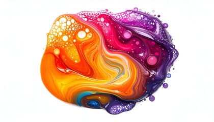 Vivid, swirling, abstract blob of blended, multi-colored fluids with bubbles