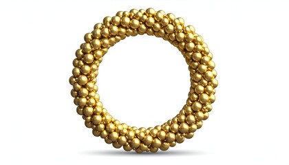 Obraz premium A circular structure comprised of many golden spheres, set against a white background