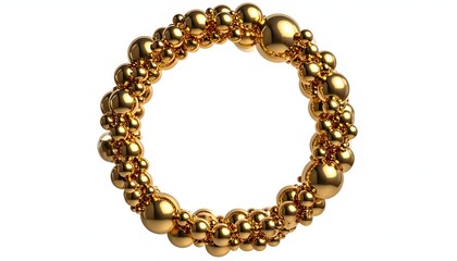 Obraz premium A ring-shaped design formed by clustered, gleaming gold spheres on a stark white background