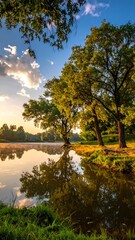 Tranquil lake sunrise