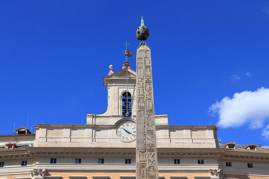 Palazzo Montecitorio Palace Facade Detail with Obelisk in Rome, Italy