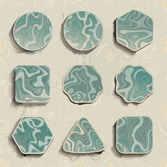 Assorted marbled shapes with a light beige background geometric patterns