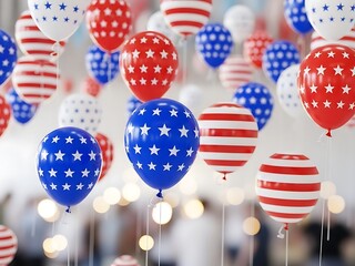Vibrant Red, White, and Blue Balloons with Stars and Stripes Decorating a Festive Event
