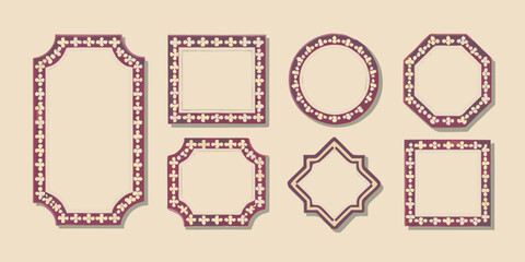 A collection of ornate pixelated frames in varying shapes and designs