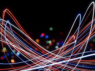 Abstract light trails and bokeh effect on a dark background