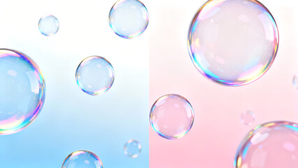 Abstract blue background featuring transparent aqua water drops and round soap bubbles floating in a clean liquid design with light foam and wet circlesAbstract blue background featuring transparent a