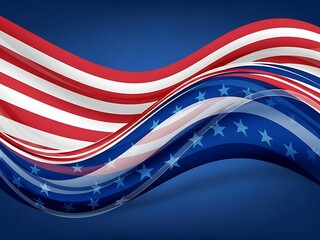 Dynamic patriotic abstract background with flowing red, white, and blue waves and stars