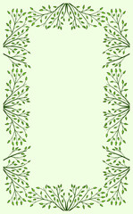 Spring soft, muted background, frame of floral tree branch, leaf, plants. Elegant, aesthetic, stylish elements for Decoration. Hand drawing doodles of vintage botanical elements. Space for text