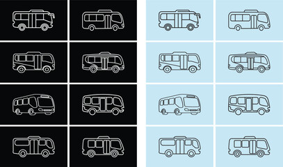 Mini Bus logo, Icon Set &ndash; Public Transport Van Line Art Collection on Dark and Light Backgrounds