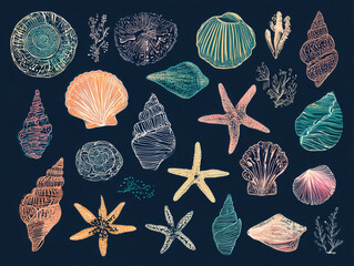 sea shells and starfish