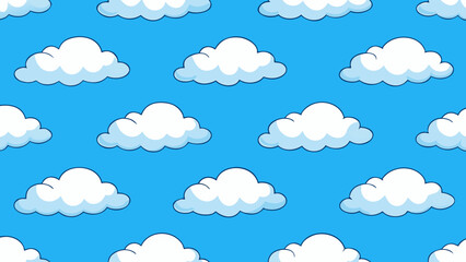 Cute Fluffy Clouds Repeating Pattern on Blue Sky
