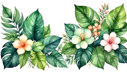 Tropical floral arrangement on white background