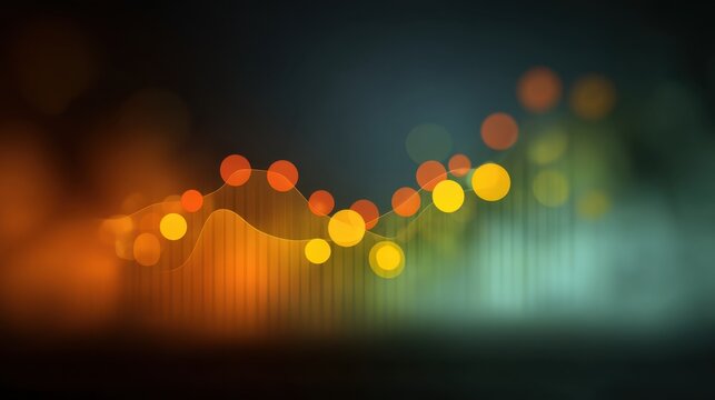 Abstract visualization of data trends with colorful dots and lines representing growth, decline, and fluctuating metrics in a modern digital environment - Powered by Adobe