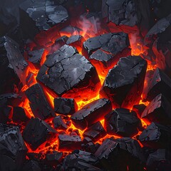 Molten rock;  fractured, fiery texture