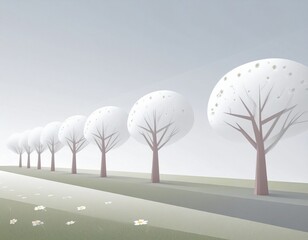 シンプルな桜並木のイラスト（AI生成画像）