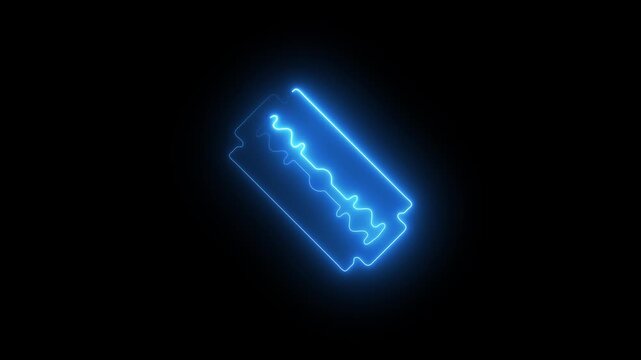 Neon razor blade icon animation isolated on black background