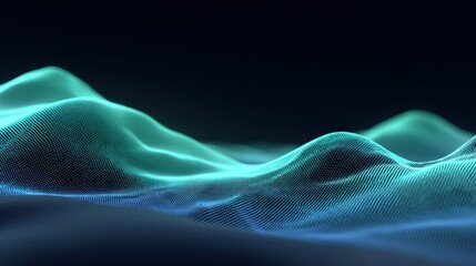 Abstract digital landscape with flowing waves and glowing lines, representing technology, data visualization, and modern design in vibrant colors