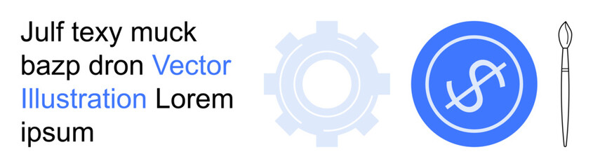 Business, finance, creativity, design, technology, and concepts. Gear and dollar symbol alongside text and a paintbrush icon. Business and creativity concept for design and innovation © robu_s