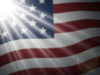American flag with sun rays shining through