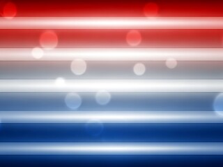 Dynamic Luminous Abstract Background with Red, White, and Blue Glowing Stripes and Bokeh Lights