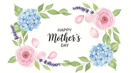 Happy mother's day floral wishes greeting card with roses and hydrangeas