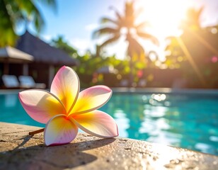 Tropical flower by a pool