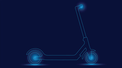 Minimal neon style electric scooter illustration glowing lines on dark blue background perfect for smart transport technology future mobility themes digital branding visualsfx