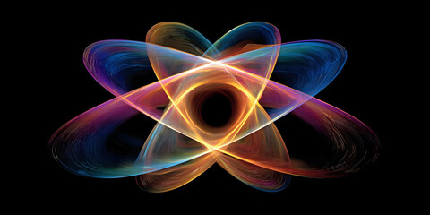 Symmetrical Orbital Array with Atomic and Planetary Motifs, ai generated.