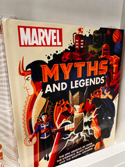 Obraz premium Marvel Myths and Legends cover art featuring iconic heroes and bold, colorful superheroes