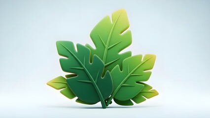 Fresh 3D green leaves in minimalist style