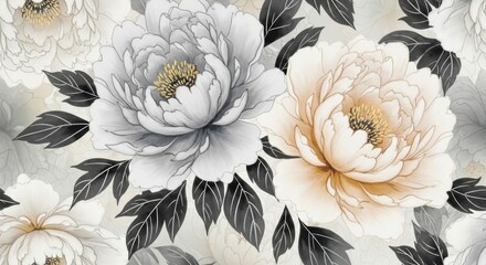 Beautiful floral pattern with white and black flowers