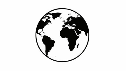 Black and white illustration of planet Earth globe.