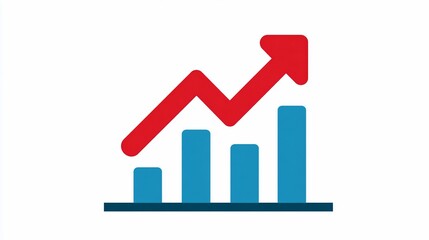 Upward trend Blue bars rising with a red arrow showing increased growth