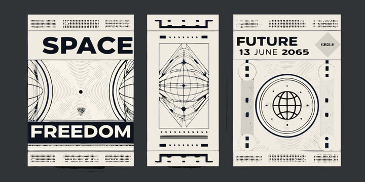 Retro futuristic designs with space freedom and future themed vertical posters