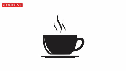 Obraz premium Black silhouette of a steaming coffee cup on a saucer.