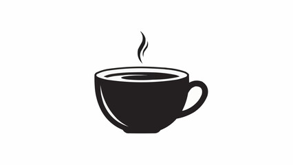 Obraz premium Black silhouette of a steaming coffee cup on a white background.