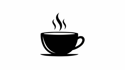 Obraz premium Black silhouette of a steaming coffee cup on a saucer.