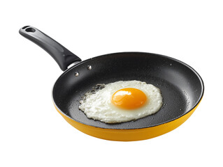Fried egg in a yellow frying pan isolated on transparent or white background, png