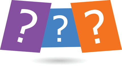 Playful rectangle chat bubble icons with question marks, creating a modern help, FAQ and support symbol set for communication and messaging design projects