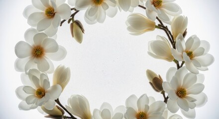 Fototapeta premium Beautiful magnolia flowers arranged in a circular pattern