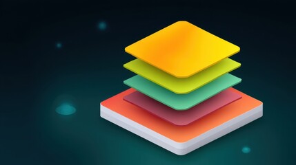 Colorful Layered Shapes on a Dark Background Representing Modern Design and Creativity in Digital Art and Graphic Design Prototypes