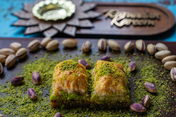 Turkish Delight and Baklava Ramadan Background Photo, Traditional Ramadan Ottoman Cuisine Desserts, &Uuml;sk&uuml;dar Istanbul, Turkiye (Turkey)